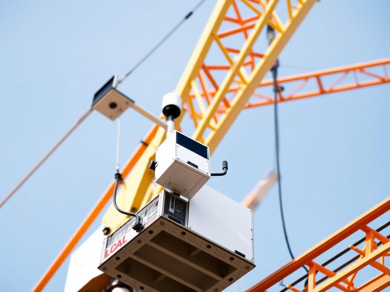 Capteur anti-collision et caméra installés sur une flèche de grue